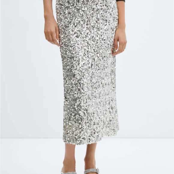 Silver Sequin Midi Skirt - Picture 1 of 6